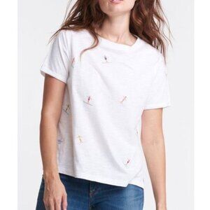 Lisa Todd Surfs Up Tee T-Shirt Embroidered Surfers in White Size X-Small